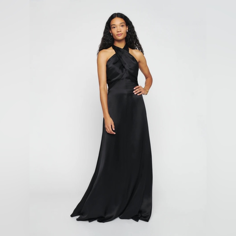 Reformation Veria Silk Dress Halter neck Dress Size 0 Black Silk